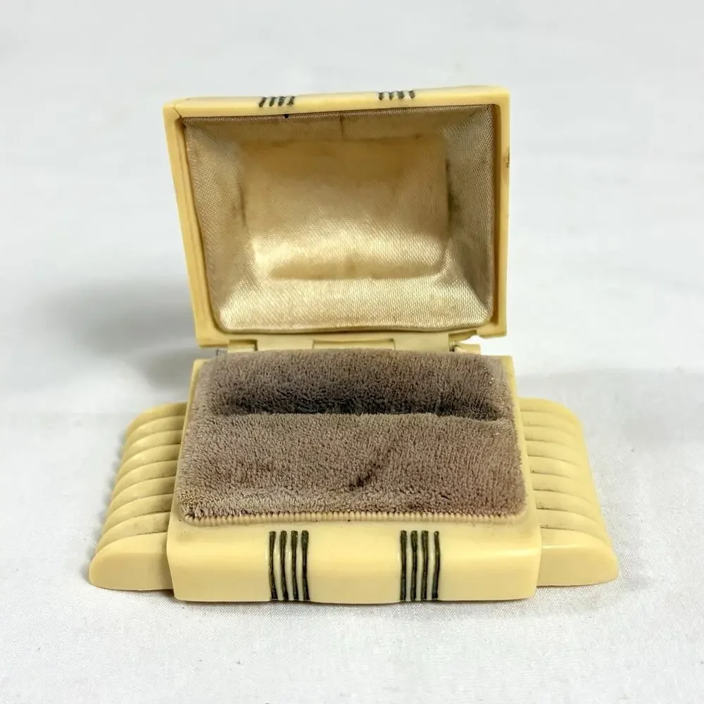 VTG Art Deco Celluloid Velvet Lined Ring Box W & S New York Made in USA - AS IS